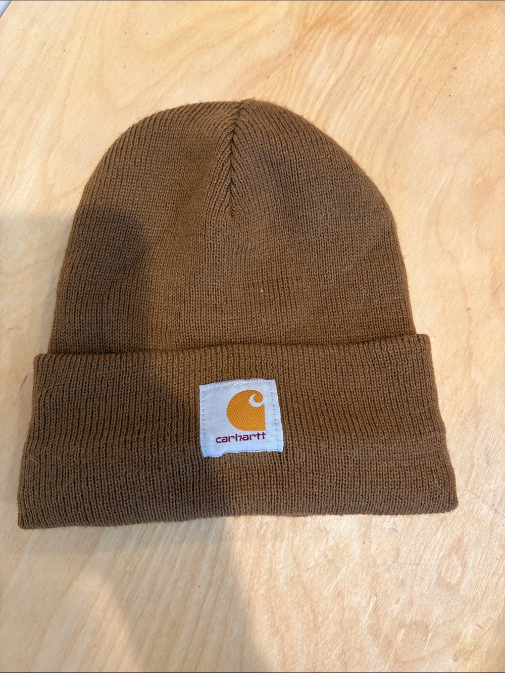 Carhartt Caramel Brown Knit Cuffed Beanie with Logo Patch